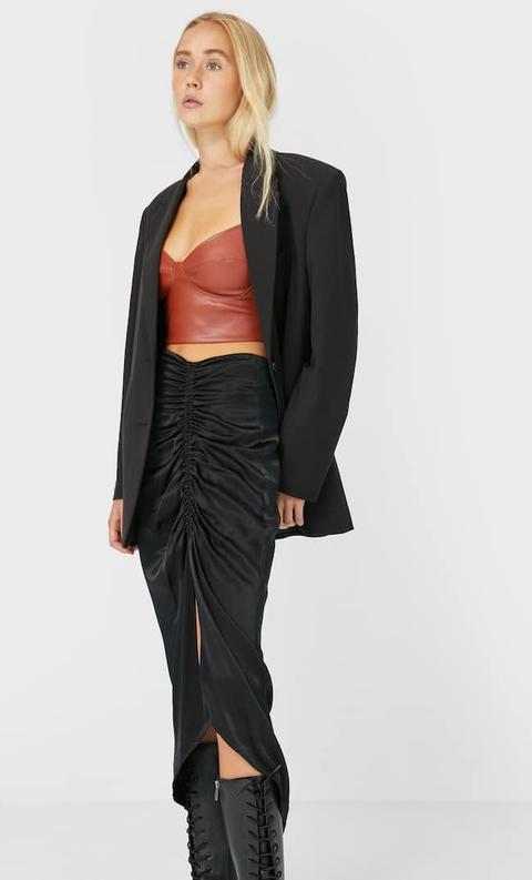 Stradivarius Jupe Crayon Froncée Femme Noir M