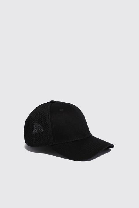 Mens Black Sneaker Mesh 6 Panel Cap, Black