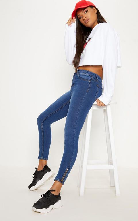 Mid Blue Wash High Waisted 5 Pocket Skinny Jean