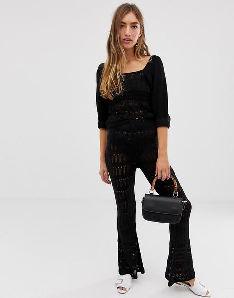 Asos Design Co-ord Crochet Knitted Flares-black