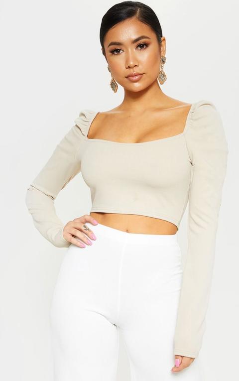 Petite Stone Puff Sleeve Crop Top