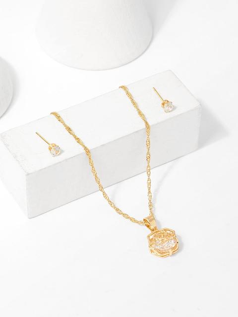 Set Di Orecchini E Collana Pendente Rosa Pendente
