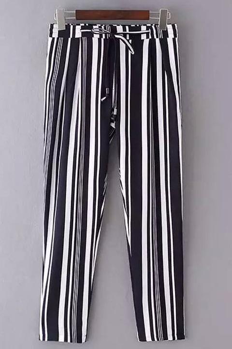 Striped Drawstring Ninth Pants