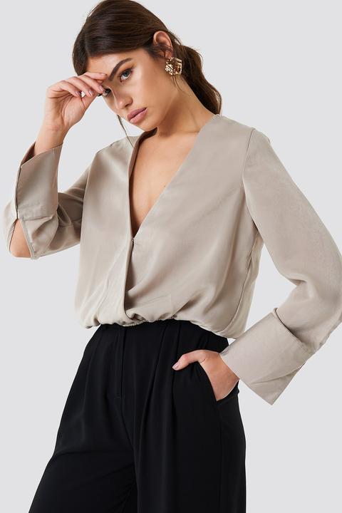 Na-kd Wrap Satin Top - Beige