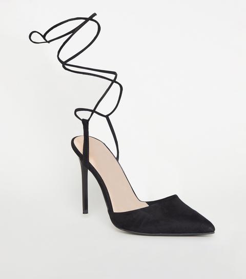 Black Suedette Ankle Tie Pointed Court Shoes New Look