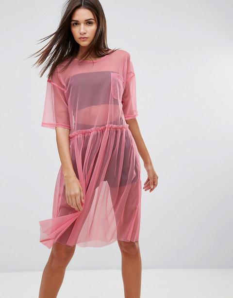 Uncivilised - Vestito Midi Stile Tutù In Tessuto A Rete - Rosa