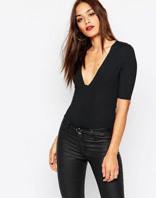 Missguided - Body A Coste Con Scollo Squadrato