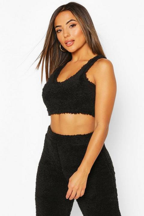 Womens Petite Fluffy Knit Bralet - Black - 14, Black