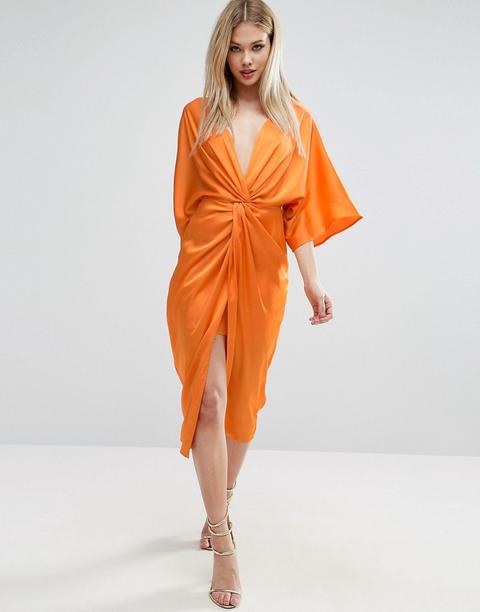 Vestido Midi Estilo Kimono Con Parte Delantera Retorcida De Asos