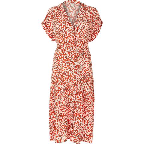 Bedrucktes Midi-blusenkleid In Rot