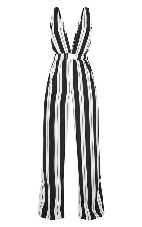 monochrome stripe jumpsuit