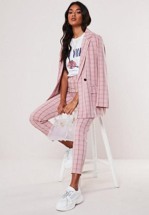 Petite Pink Check Cigarette Trousers, Pink