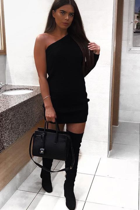 Black One Shoulder Jumper Dress - Liseth