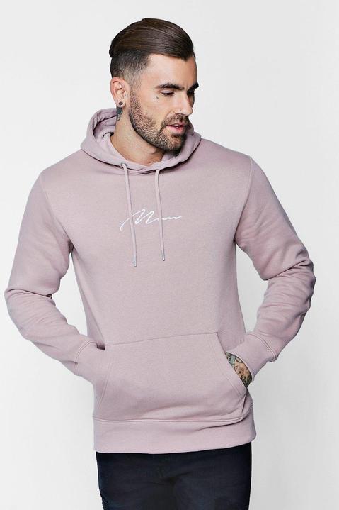 man signature embroidered hoodie