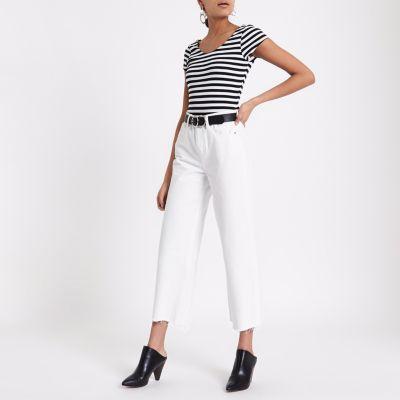 Black Stripe Cap Sleeve Scoop Neck Bodysuit