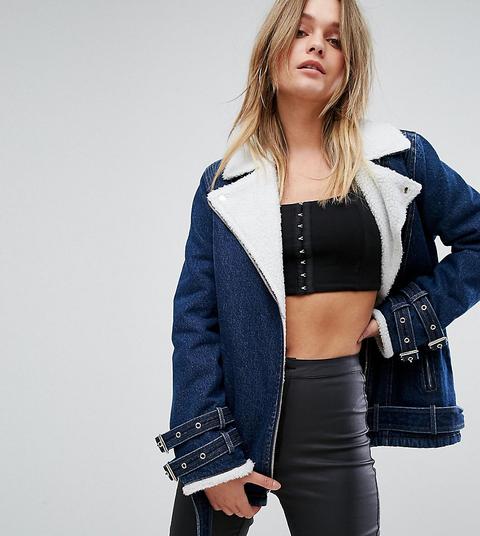 Chaqueta Vaquera De Aviador Con Forro De Borreguito De Missguided