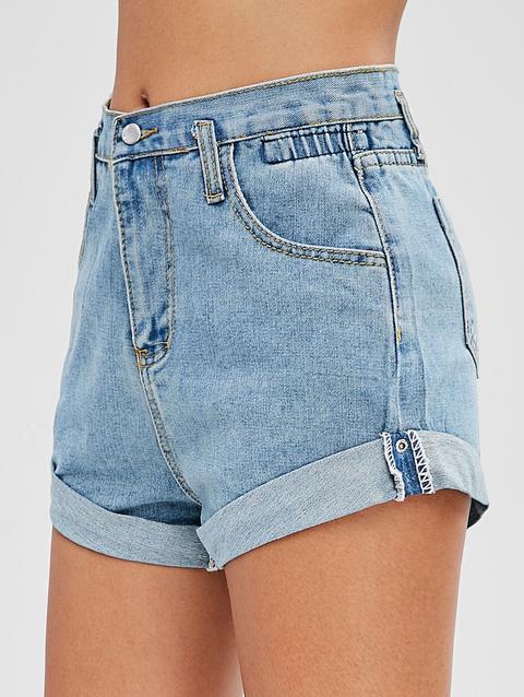 Shorts Con Risvolto In Denim A Vita Alta Denim Blue Denim Dark Blue Black