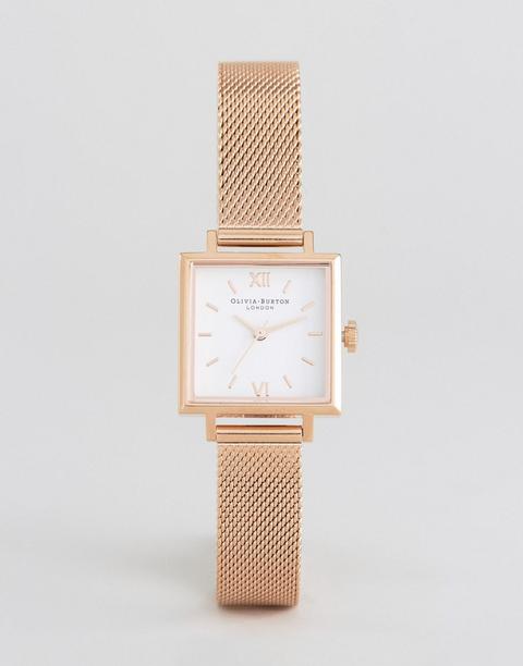 Reloj De Malla Con Esfera Cuadrada Tamaño Midi En Dorado Rosa De Olivia Burton
