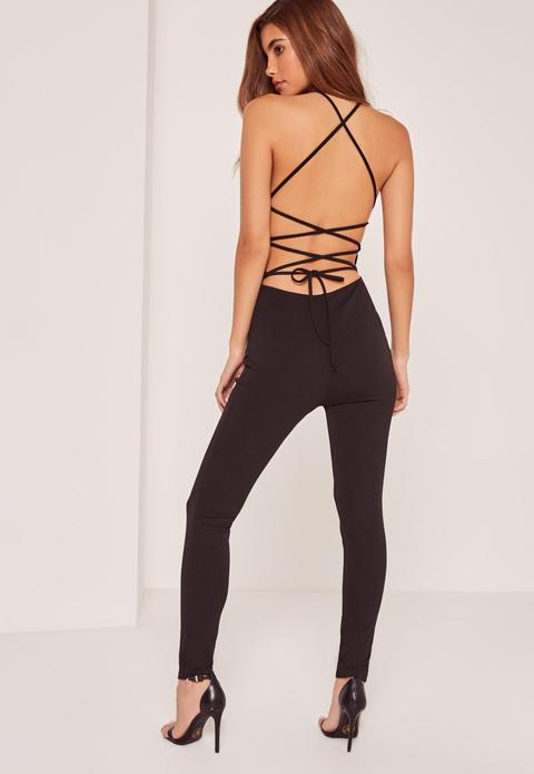 Crepe Strappy Back Detail Jumpsuit Black, Black