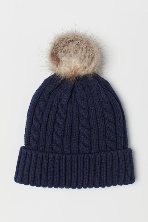 H & M - Gorro En Punto Trenzado - Azul