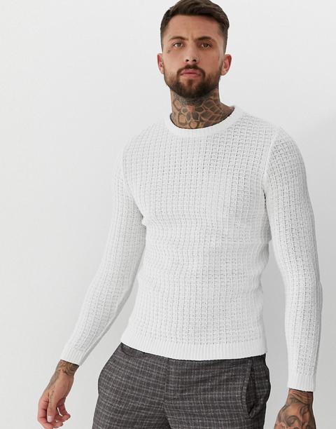 Asos Design - Maglione Bianco Attillato Con Lavorazione A Nido D'ape - Bianco