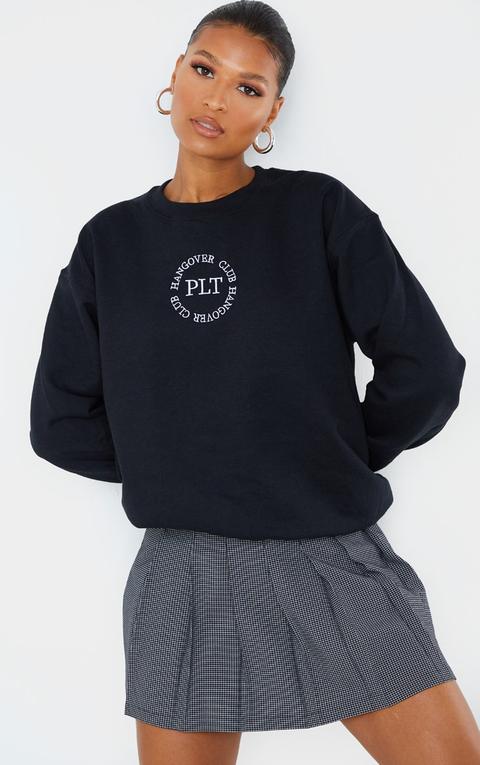 Prettylittlething Black Hangover Club Embroidered Sweat