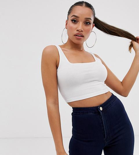 Asos Design Petite Crop Square Neck Cami In White
