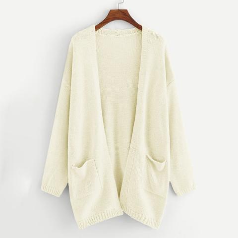 Cardigan Solido Con Tasche
