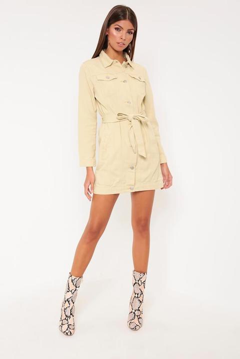 Cream Denim Jacket Style Mini Dress