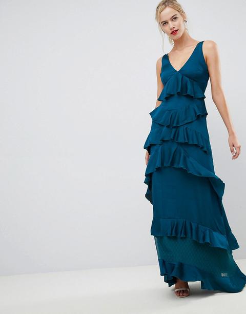 Y.a.s - Vestito Lungo A Balze Con Volant - Blu