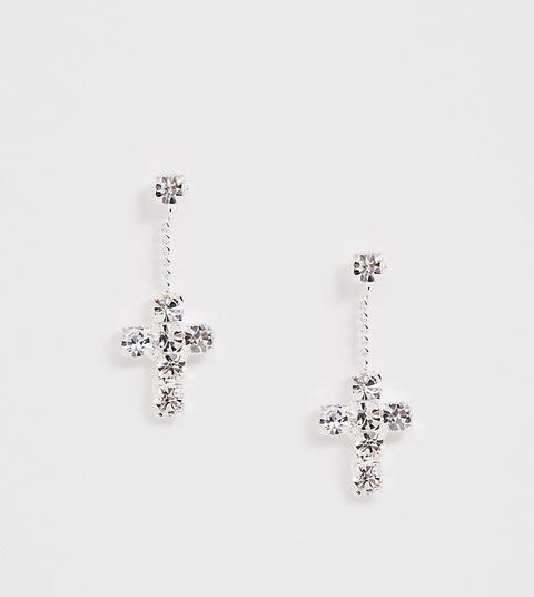 Pendientes De Plata De Ley Con Cruz Pequeña De Cristal De Asos Design