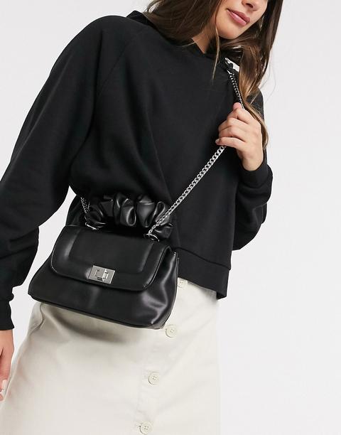 Stradivarius Cross Body Bag With Ruche Handle In Black