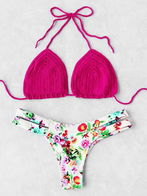 Conjunto De Bikini Tejido Con Estampado De Calicó