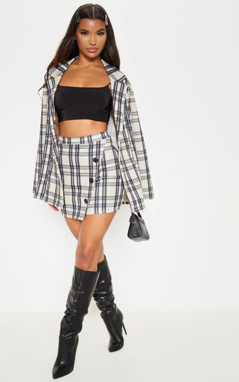 Stone Checked Button Skirt