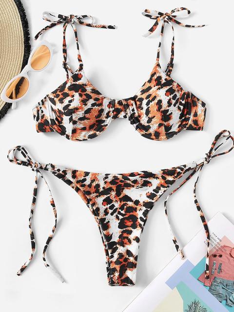 Bikini De Leopardo Con Aros Y Conjunto De Bikini De Lazo Lateral