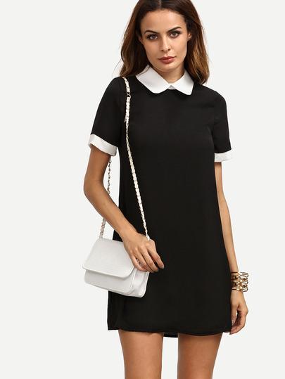Vestito Cascante Con Colletto Contrasto E Maniche Corte Nero