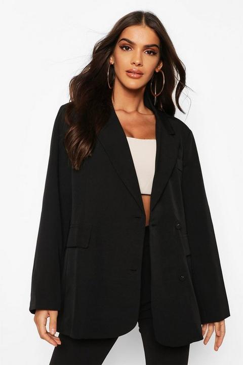 Womens Oversized Boyfriend Blazer - Black - 10, Black