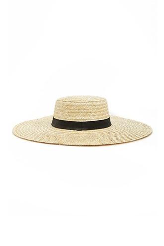 Forever 21 Wide-brim Straw Hat , Natural/black