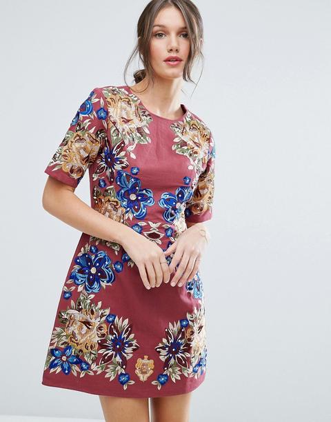 Minivestido De Corte Recto Con Bordados De Asos Premium