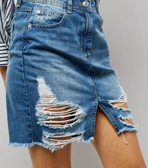 Parisian Blue Ripped Denim Skirt