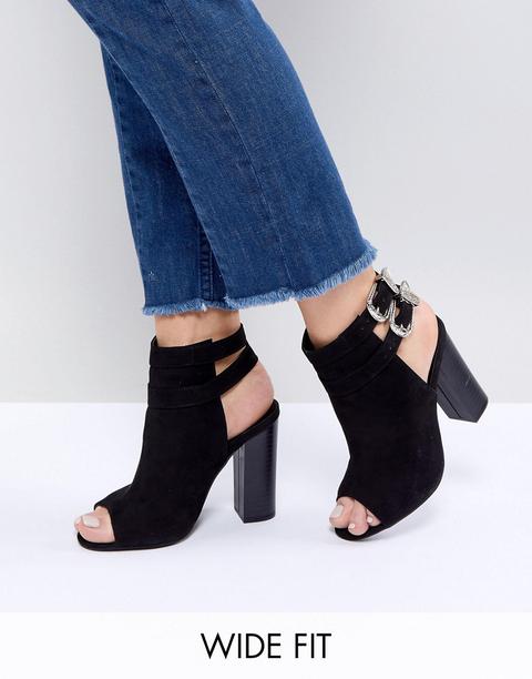 New Look Wide Fit - Stivaletti Stile Western Spuntati Con Fibbie - Nero