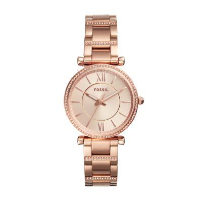 Fossil Women Montre Carlie À Trois Aiguilles En Acier Inoxydable Doré Rose - One Size