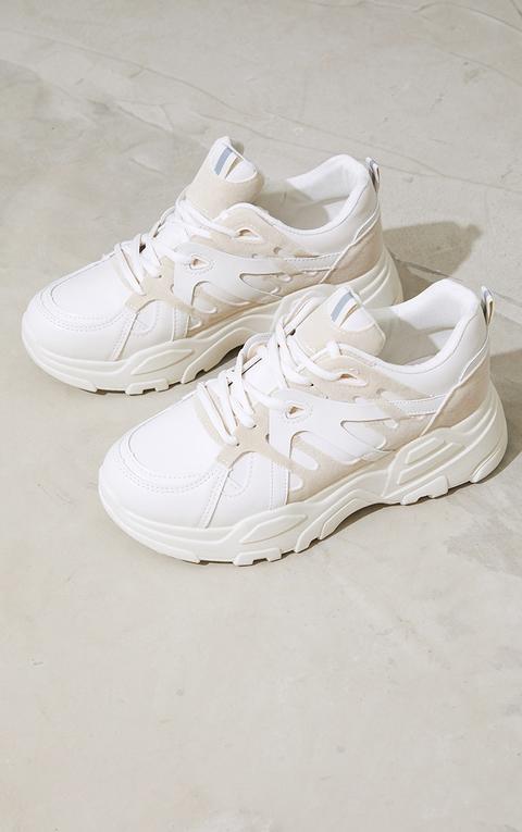 Stone Chunky Panelled Trainers