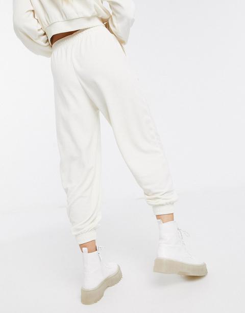 Bershka Velour Jogger Co-ord In Ecru 