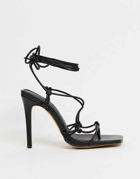 Asos Design Nicole Strappy Tie Leg Heeled Sandals In Black