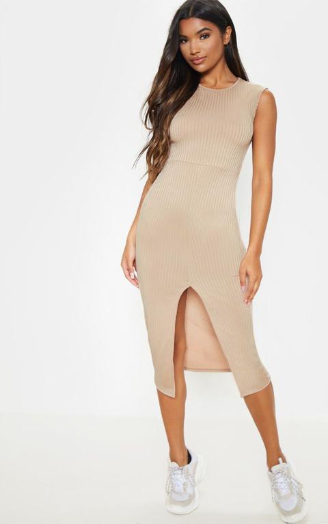 ribbed midi dress with split
