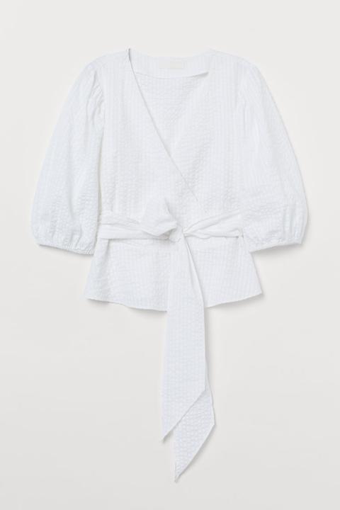 Blusa Cruzada Mangas Puffy - Blanco