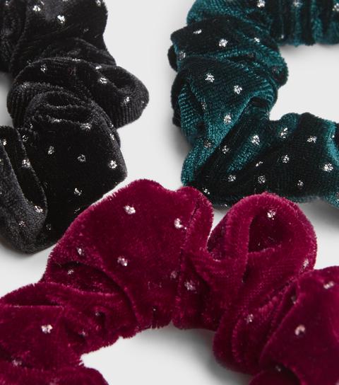 3 Pack Multicoloured Glitter Christmas Scrunchies New Look