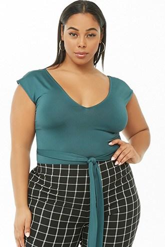 Forever 21 Plus Size V-neck Bodysuit , Emerald