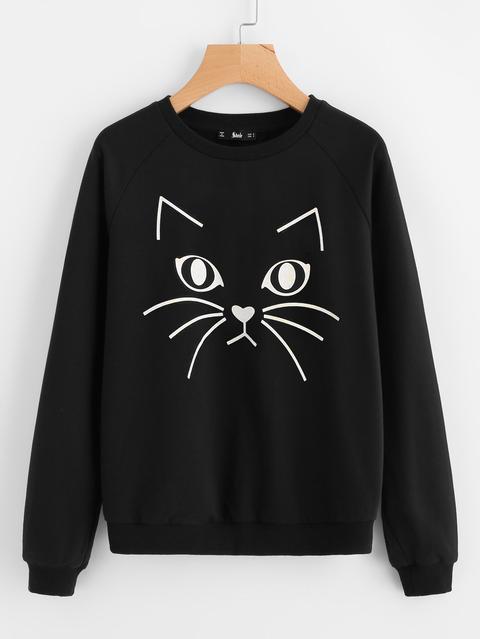 Felpa Con Stampa Di Gatto